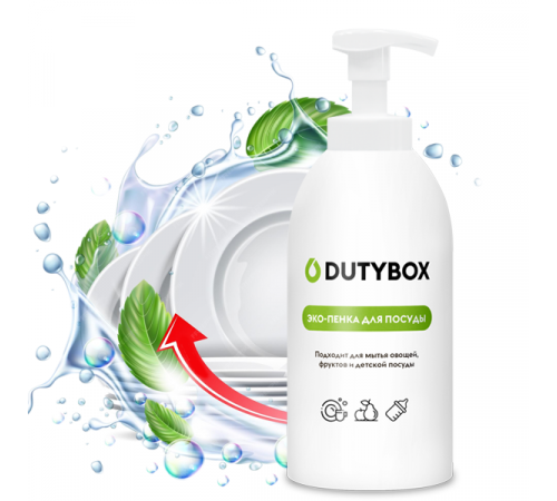 Эко-пенка для мытья посуды, овощей и фруктов 0+ (Детский) DutyBox DISHES, 500 мл Эко-пенка для мытья посуды, овощей и фруктов 0+ (Детский) DutyBox DISHES, 500 мл