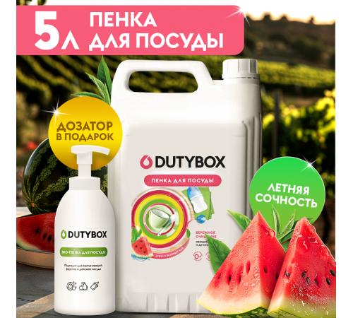 Пенка для мытья посуды Гипоаллергенная DutyBox DISHES 'Арбуз и зелёный чай', 5 л (+ ёмкость в подарок)